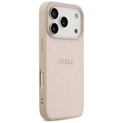 4. Etui Guess Saffiano Classic Logo MagSafe na iPhone 17 Pro - różowe