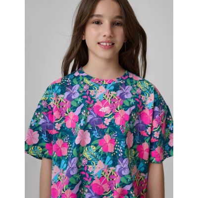 T-shirt boxy z nadrukiem dziewczęcy 4F 4FJRAW26TTSHF4243-90A