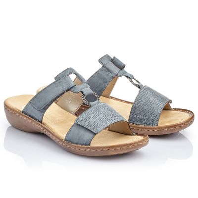 4. Komfortowe klapki damskie na rzepy niebiesie Rieker 60885-12