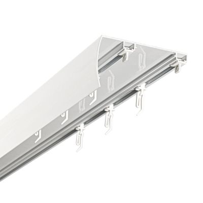 SZYNA SUFITOWA Z OSŁONĄ SZREOKI ROZSTAW MIĘDZY TORAMI 102 MMŚLIZGI Z AGRAFKAMI 200 CM ALUMINIOWA BIAŁA PODWÓJNA KOWALSKI