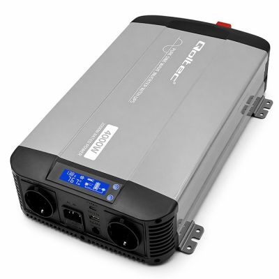 5. Qoltec Przetwornica napięcia Pure Sine Wave | 12V na 230V | 2000/4000W | UPS BYPASS | LCD | USB | USB-C | Kompatybilna z LiFePO4 GEL AGM