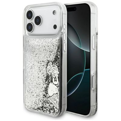 Etui Guess Liq. Glitter Charms na iPhone 17 Pro Max - srebrne