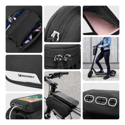 3. Wozinsky torba rowerowa na ramę + odczepiany pokrowiec na telefon do 6,5" 1,5l czarna (WBB7BK)