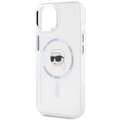 6. Etui Karl Lagerfeld IML Metal Karl Head MagSafe do iPhone 15 biały