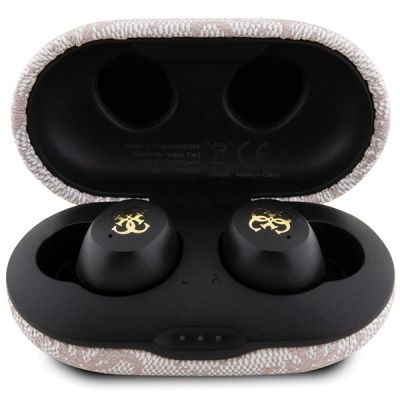 4. Słuchawki Bluetooth TWS Guess 4G Metal ze stacją dokującą ENC - różowe