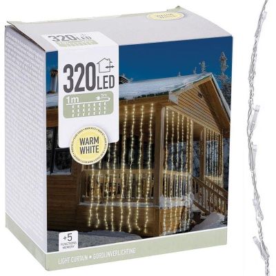 6. LAMPKI CHOINKOWE KURTYNA ŚWIETLNA WATERFALL ZEW 320 LED CIEPŁY BIAŁY 5 PRĘDKOŚCI