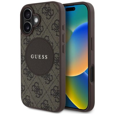 Etui Guess 4G Circle Classic Logo MagSafe na iPhone 16 - brązowe