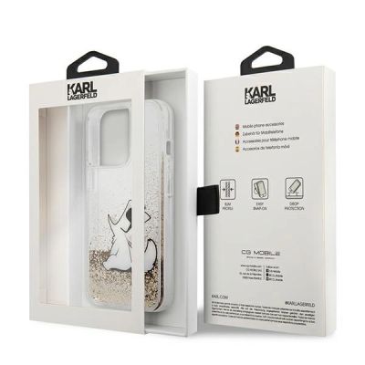 8. Etui Karl Lagerfeld Liquid Glitter Choupette Fun na iPhone 13 / 13 Pro - przezroczysto-złote