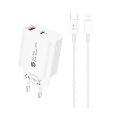 Ładowarka sieciowa A6MaxL 20W USB-A USB-C z kablem USB-C - Lightning 1m - biała