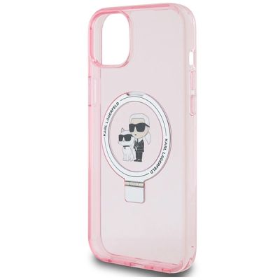 6. Etui Karl Lagerfeld Ring Stand Karl&Choupettte MagSafe do iPhone 15 - różowe