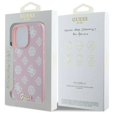 8. Etui Guess Peony Script MagSafe na iPhone 16 Pro Max - różowe