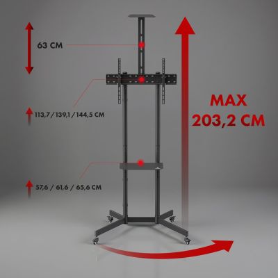 3. MACLEAN STAND / WÓZEK DO TV, PÓŁKA NA KAMERĘ, NA KÓŁKACH, 37-70", MAX. OBCIĄŻENIE 45KG/5KG PÓŁKA, MAX. VESA 600X400 MC-113 B