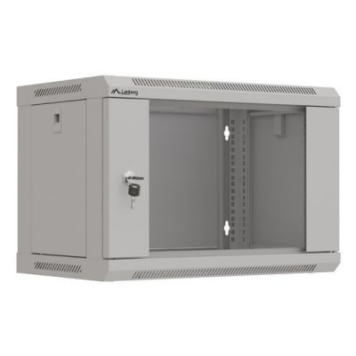 16. Szafa instalacyjna rack wisząca 19" 6U 540x350 szara drzwi przeszklone Lanberg (Flat Pack)