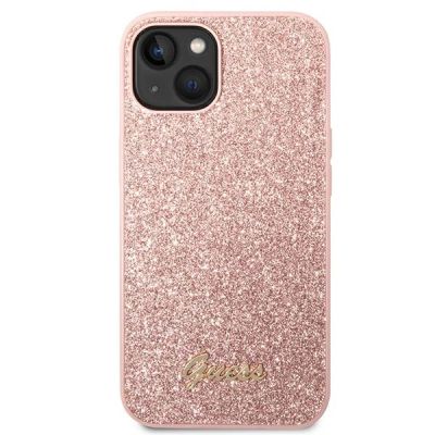 3. Etui Guess Glitter Script na iPhone 14 Plus - różowe