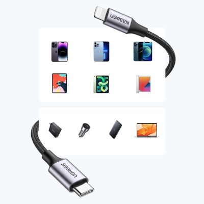 7. Kabel Ugreen US304 60759 Lightning - USB-C 2.0 MFi 1 m - szary