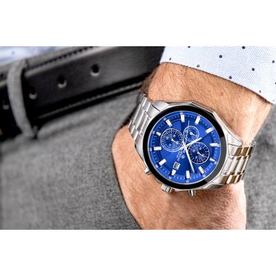 3. Zegarek Męski Giewont Chronograph Sapphire Srebrno Niebieski GW7290-B3