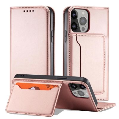 5. Magnet Card Case etui do iPhone 13 Pro Max pokrowiec portfel na karty kartę podstawka różowy