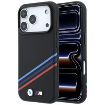 Etui BMW M Quadrille Kevlar Print Tricolor Lines & Metal Logo MagSafe na iPhone 18 Pro / 17 Pro - czarne