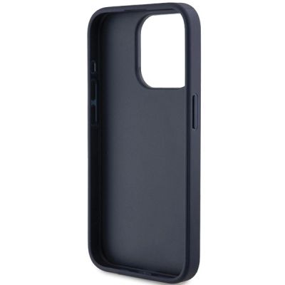 7. Etui Guess 4G Triangle Metal Logo na iPhone 15 Pro - niebieskie