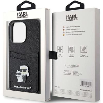 8. Etui Karl Lagerfeld Saffiano Cardslot Karl&Choupette Metal Pin do iPhone 15 Pro - czarne