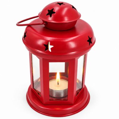 4. ŚWIECZNIK NA TEA LIGHT LATARENKA CZERWONA