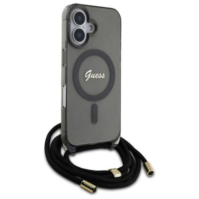 3. Etui Guess Crossbody Cord Script MagSafe na iPhone 16 - czarne