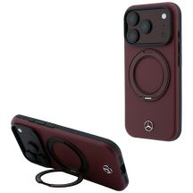 Etui Mercedes Leather with Ring Stand MagSafe na iPhone 18 Pro / 17 Pro - burgundowe