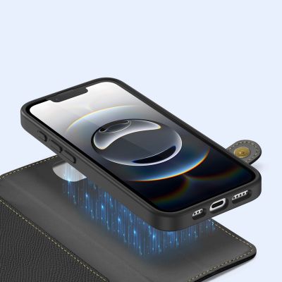 6. Etui skórzane Dux Ducis Lawa na iPhone 16e / 17e z odłączanym portfelem magnetycznym - czarne