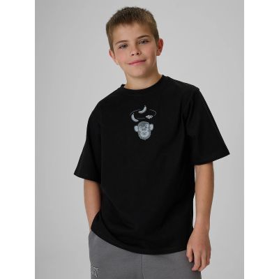 T-shirt loose z nadrukiem chłopięcy 4FJRSS26TTSHM4276-20S