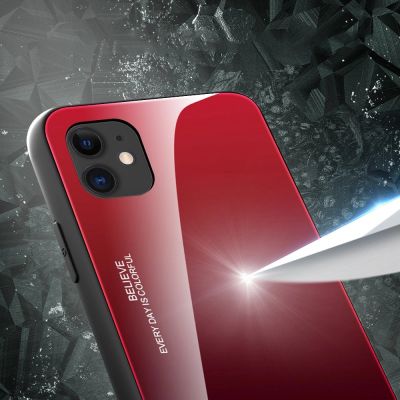 2. Gradient Glass etui pokrowiec nakładka ze szkła hartowanego iPhone 12 mini czarno-czerwony