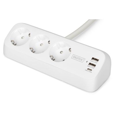 2. Digitus 3-drożna biurowa listwa zasilająca z 2 złączami USB-A i 1 złączem USB-C, biała