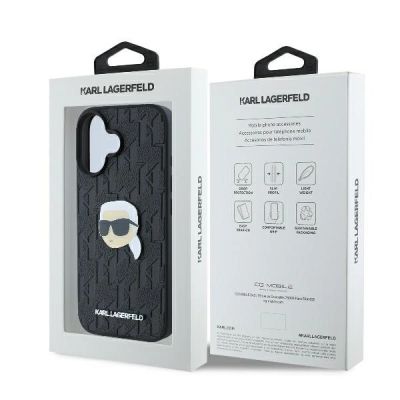 8. Etui Karl Lagerfeld Monogram Karl Head Pin na iPhone 16 - czarne