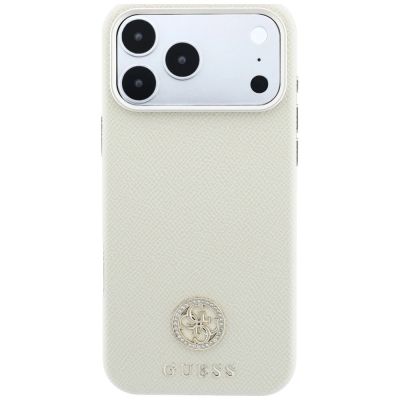3. Etui Guess Grained Round Strass Logo MagSafe na iPhone 18 Pro / 17 Pro - beżowe