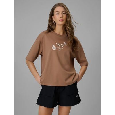 T-shirt regular z nadrukiem damski 4F 4FRSS26TTSHF3704-83S