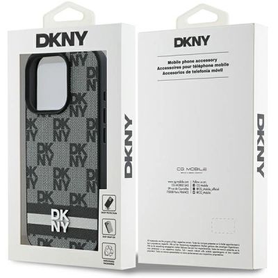 8. Etui DKNY Checkered Pattern & Printed Stripes na iPhone 16 Pro Max - czarne