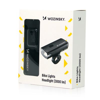 4. Lampka rowerowa przednia Wozinsky + kabel USB-C (3000 lm)  - czarna