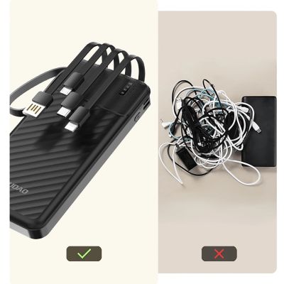 7. Powerbank Dudao K11 10000mAh z wbudowanymi kablami - czarny