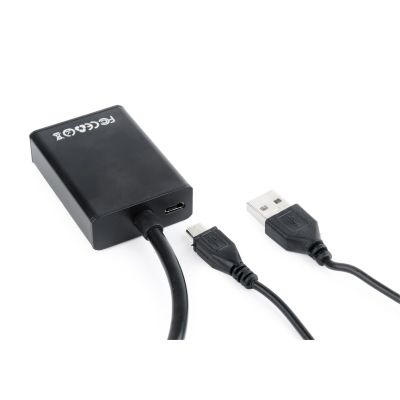 2. Adapter GEMBIRD A-VGA-HDMI-01 (HDMI F - D-Sub (VGA), Jack stereo 3,5 mm, USB 2.0 M; 0,15m; kolor czarny)