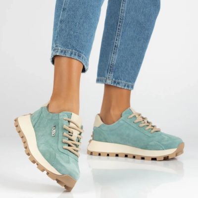 2. Skórzane półbuty sneakersy na platformie zielone Filippo DP7498