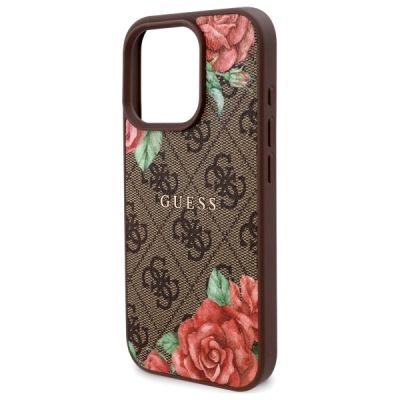 6. Etui Guess 4G Flowers Print MagSafe na iPhone 16 Pro 6.3" - brązowe