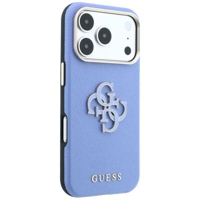 4. Etui Guess Grained & Big Resin Logo na iPhone 18 Pro / 17 Pro - niebieskie