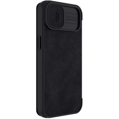 7. Nillkin Qin Leather Pro Case etui iPhone 14 Plus osłona na aparat kabura pokrowiec obudowa z klapką czarny