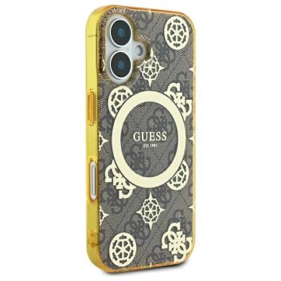 4. Etui Guess IML Peony On 4G Background MagSafe na iPhone 16 - brązowe