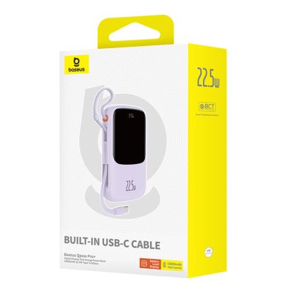 7. Powerbank Baseus Qpow Pro+ 10000mAh 22.5W z wbudowanym kablem USB-C z wyświetlaczem - fioletowy
