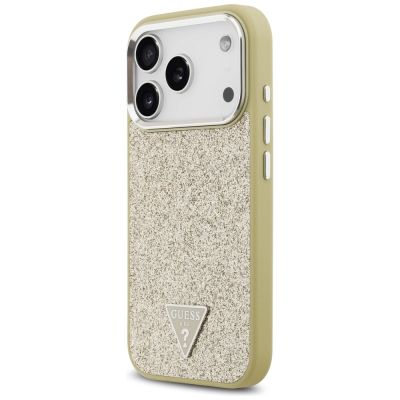 2. Etui Guess Glitter Triangle Logo MagSafe na iPhone 17 Pro - złote