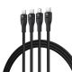 2. Kabel 3w1 Baseus Flash Series 3 100W USB-C - USB-C+USB-C+Lightning 1,5m + 3 x 0,25 m - czarny