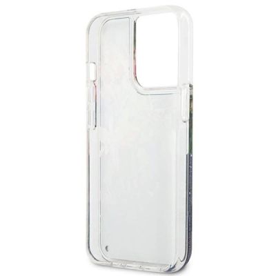 7. Etui Guess Flower Liquid Glitter na iPhone 13 Pro / iPhone 13 - niebieskie