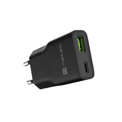 5. NATEC ŁADOWARKA SIECIOWA RIBERA GAN SLIM 1X USB-A + 1X USB-C 20W CZARNA