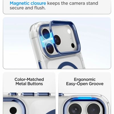 7. Etui Spigen Ultra Hybrid Optik S MagSafe na iPhone 18 Pro Max / 17 Pro Max - przezoczysto-granatowe