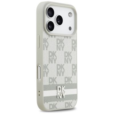 4. Etui DKNY Checkered with Printed Stripes na iPhone 17 Pro - beżowe